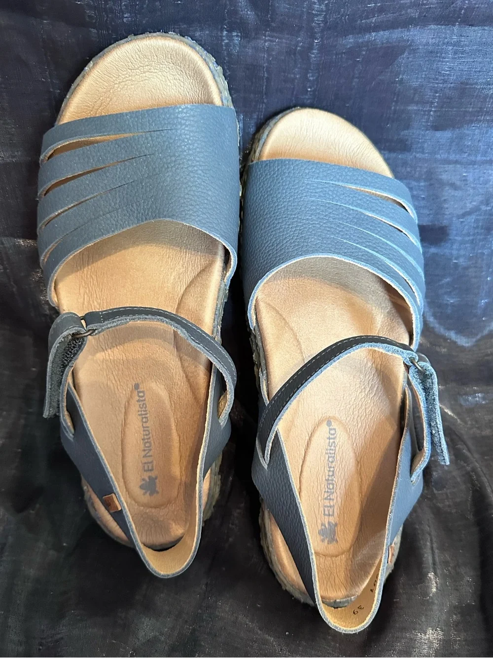 El Naturalista Blue-Gray Leather Strappy Sandals Velcro strap EU 39 US 8.5 eco - Picture 5 of 12